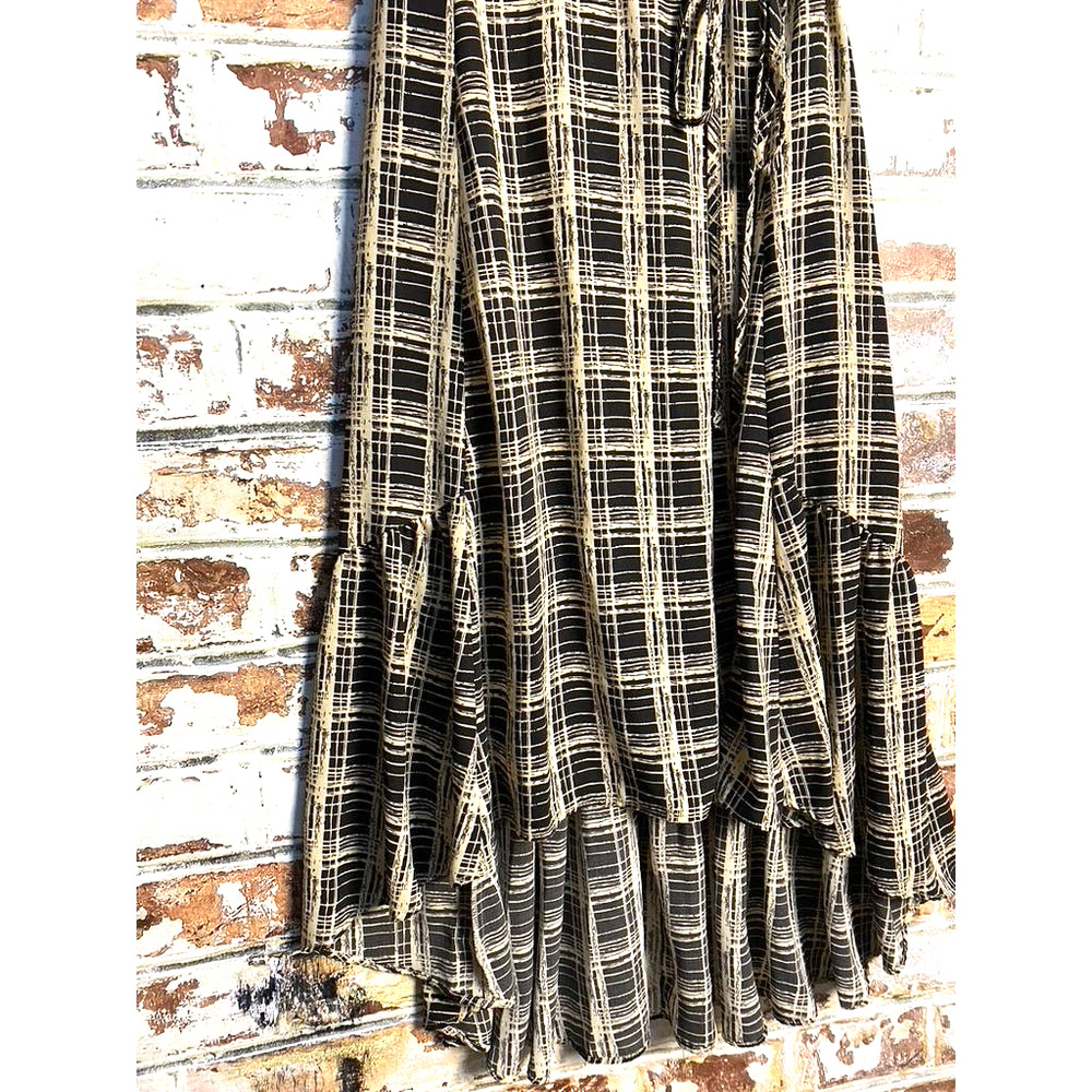 Urban Outfitters Daphne Boho Black Print Short Sleeve Wrap High Low Midi Dress - Picture 7 of 13